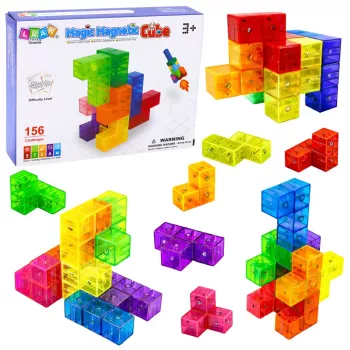 LEAN TOYS Magnetilised klotsid Magic Cube Puzzle 156 väljakutsekaarti 9 tk