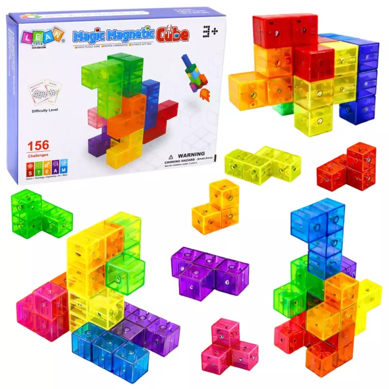 LEAN TOYS Magnetilised klotsid Magic Cube Puzzle 156 väljakutsekaarti 9 tk