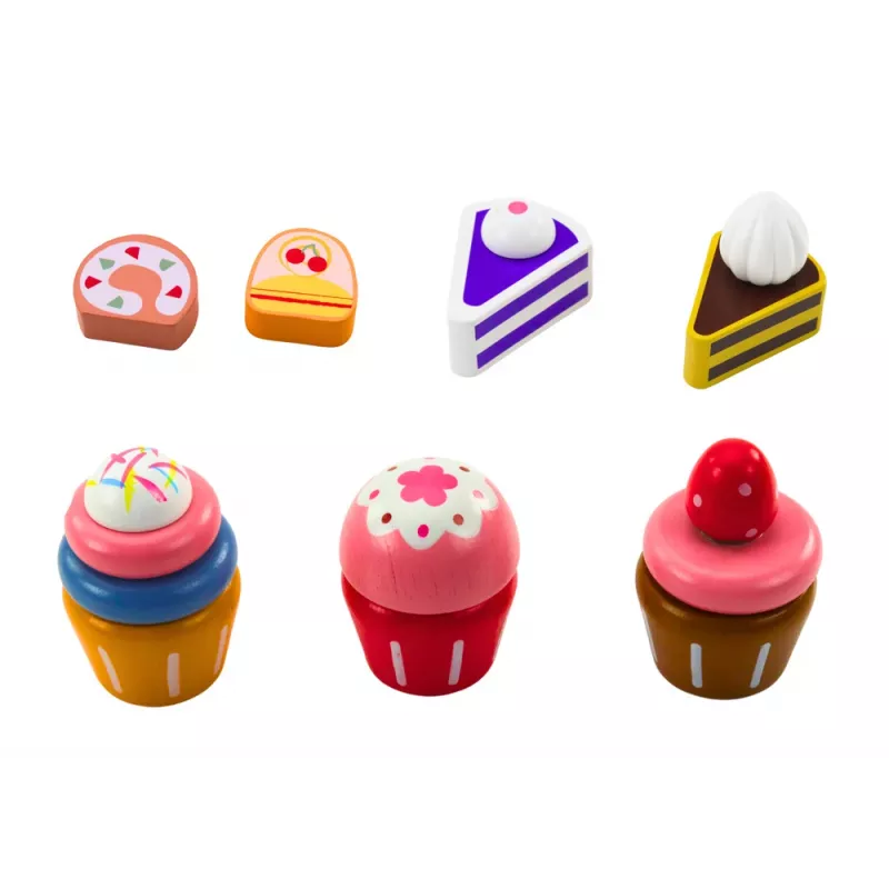 LEAN TOYS Magusakomplekt Koogid ja Cupcakes Puidust Alus
