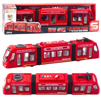 LEAN TOYS City Metro Tram avatavate uste, tulede ja helidega punane 1:16
