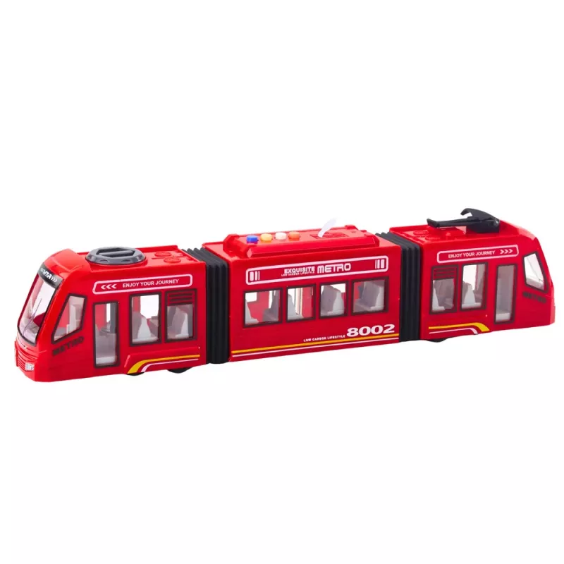 LEAN TOYS City Metro Tram avatavate uste, tulede ja helidega punane 1:16