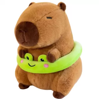 LEAN TOYS Plüšš Kapibaara rohelise päästerõnga ja konnaga, pruun, 20 cm