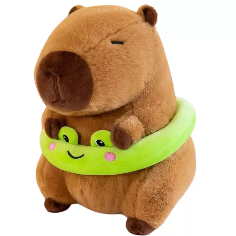 LEAN TOYS Plüšš Kapibaara rohelise päästerõnga ja konnaga, pruun, 20 cm