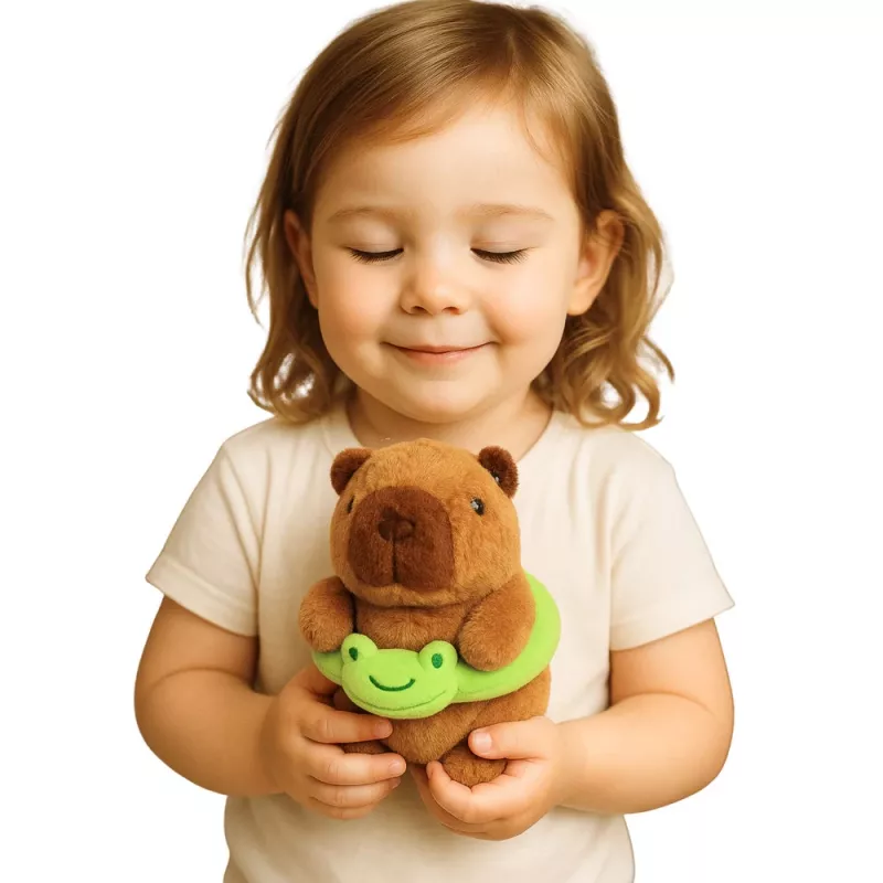 LEAN TOYS Plüšš Kapibaara rohelise päästerõnga ja konnaga, pruun, 20 cm