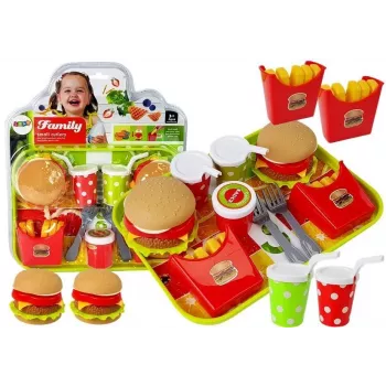 LEAN TOYS Hamburgeri ja friikartulite komplekt koos kandikuga | Kiirtoidu rollimängu mänguasi