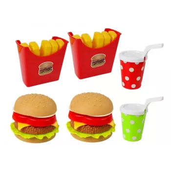 LEAN TOYS Hamburgeri ja friikartulite komplekt koos kandikuga | Kiirtoidu rollimängu mänguasi