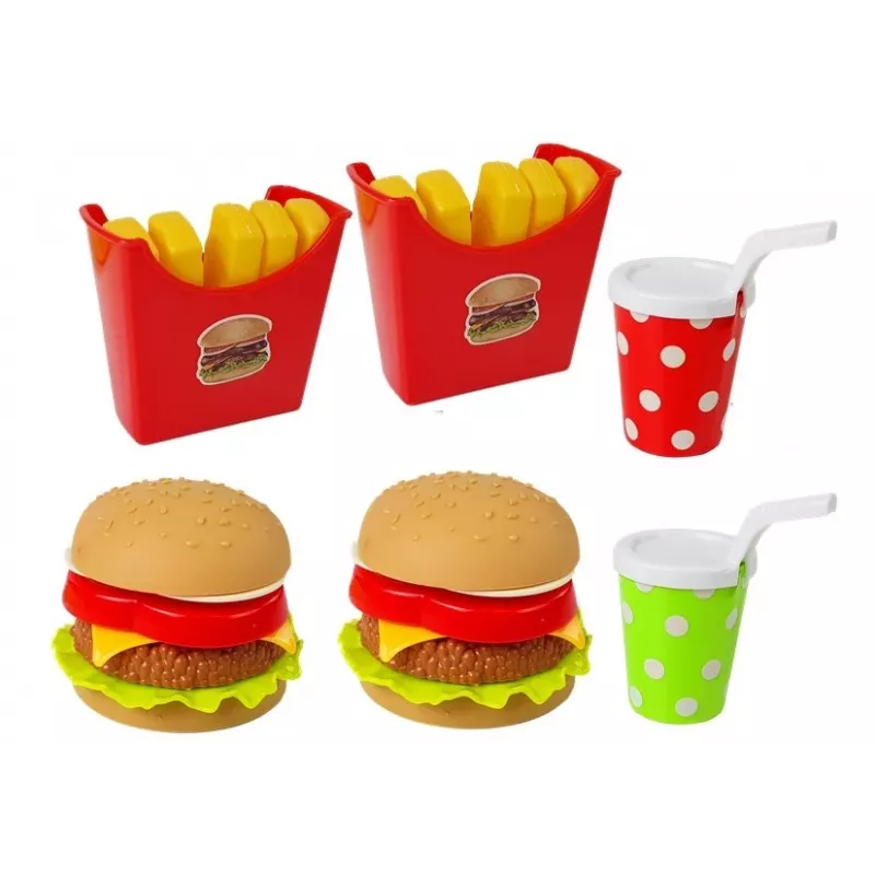 LEAN TOYS Hamburgeri ja friikartulite komplekt koos kandikuga | Kiirtoidu rollimängu mänguasi