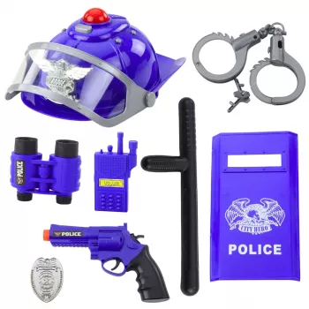 LEAN TOYS Politsei Komplekt Lastele Kiiver Püstol Käerauad Aksessuaarid 9 tk