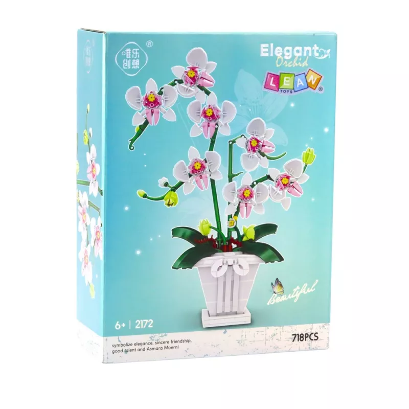 LEAN TOYS Orhidee ehitusklotsid Orhidee potis Roosa ja Valge 718 tk