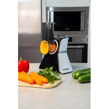 Blaupunkt Slicer FPS502 Elektriline toidulõikur 150 W Roostevaba teras, sakilise teraga 190 mm Reguleeritav paksus 0-15 mm Must/Hõbe