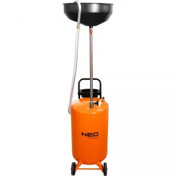 NEO TOOLS 10-810 Mobiilne õliäravool, gravitatsiooniline, 70 L paak, pneumaatiline tühjendus, 420 mm äravoolupann, reguleeritava kõrgusega 1000-1600 mm