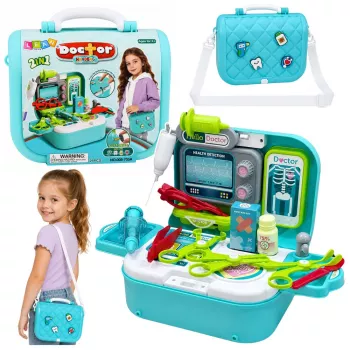 LEAN TOYS 2-in-1 meditsiinikomplekt kohvris, kaasaskantav arstikabinet, tarvikud, sinine