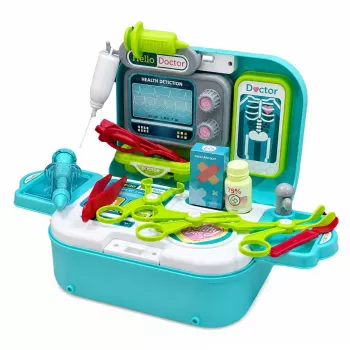 LEAN TOYS 2-in-1 meditsiinikomplekt kohvris, kaasaskantav arstikabinet, tarvikud, sinine