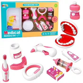 LEAN TOYS Väike hambaarsti komplekt vibreeriva hambaharjaga roosa 15 tk