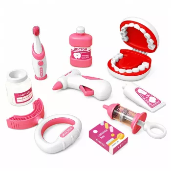 LEAN TOYS Väike hambaarsti komplekt vibreeriva hambaharjaga roosa 15 tk