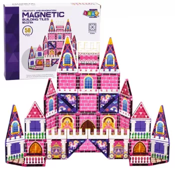 LEAN TOYS Magnetilised ehitusklotsid Printsessiloss Roosa 58 tk.