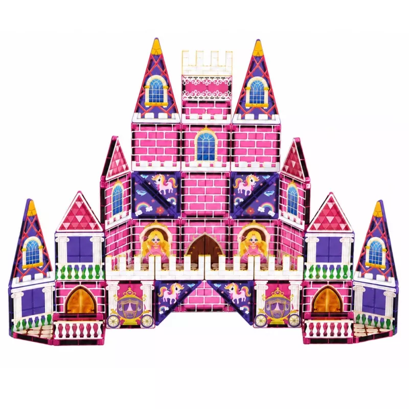 LEAN TOYS Magnetilised ehitusklotsid Printsessiloss Roosa 58 tk.