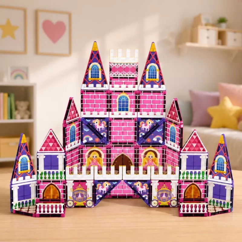LEAN TOYS Magnetilised ehitusklotsid Printsessiloss Roosa 58 tk.