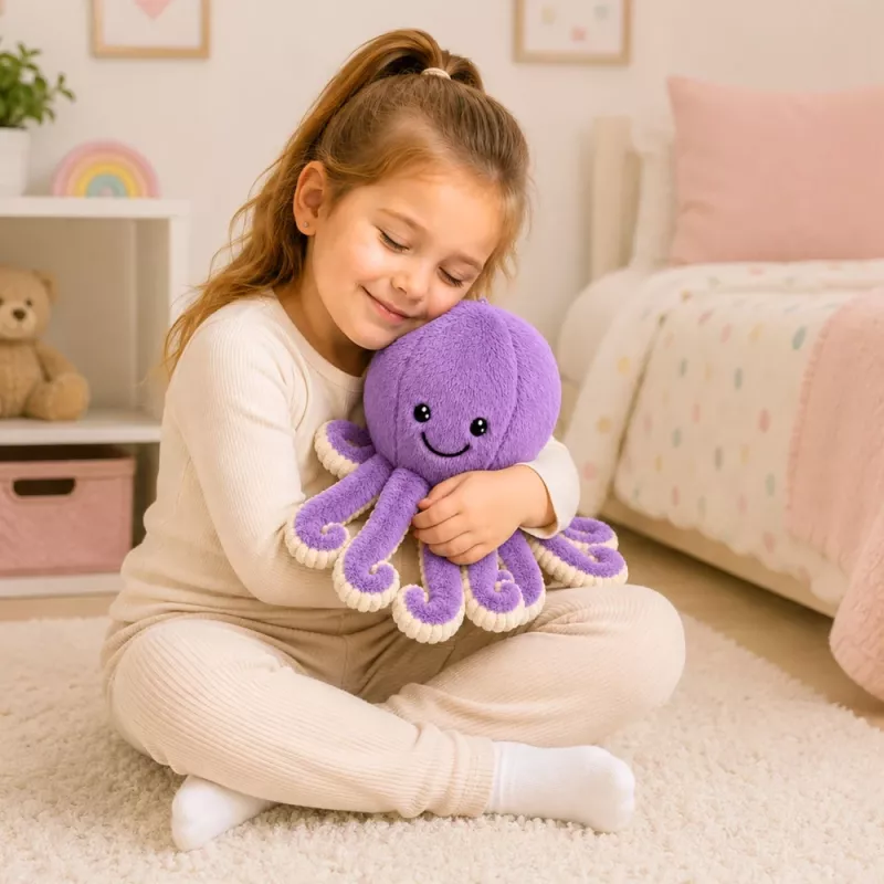 LEAN TOYS Plüššist kaheksajalg pehme mänguasi elastsete kombitsatega lilla 30 cm