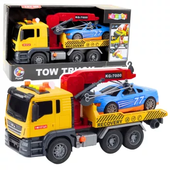 LEAN TOYS Pukseerimisauto kraana ja võidusõiduautoga – Heli- ja valgusefektidega mängukomplekt