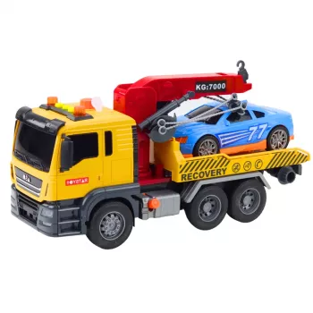 LEAN TOYS Pukseerimisauto kraana ja võidusõiduautoga – Heli- ja valgusefektidega mängukomplekt