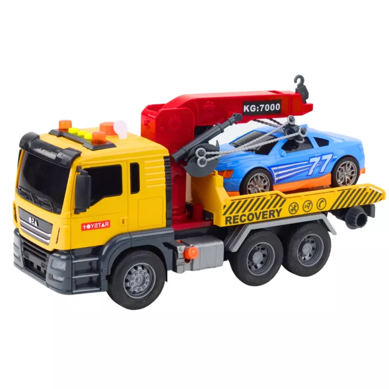 LEAN TOYS Pukseerimisauto kraana ja võidusõiduautoga – Heli- ja valgusefektidega mängukomplekt
