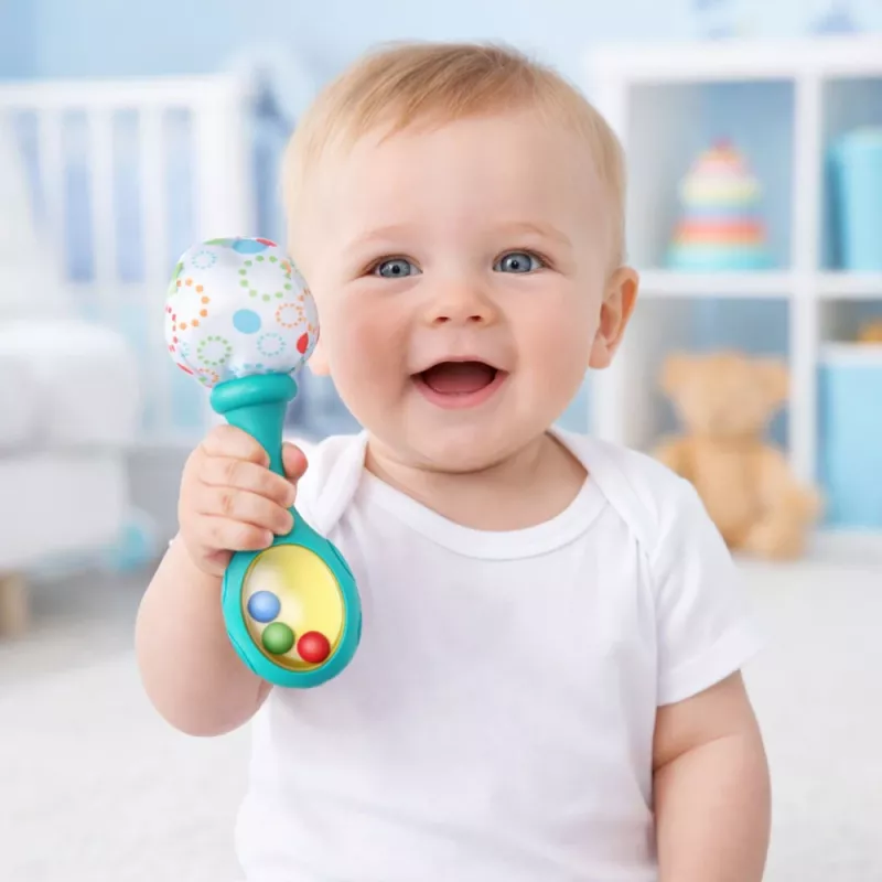 LEAN TOYS Kõristite komplekt pehme palliga – kollane ja roheline, 2 tükki