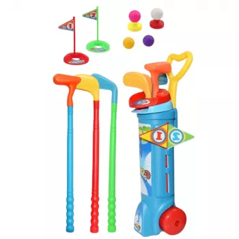 LEAN TOYS Golfikomplekt käruga, keppide ja pallidega, spordimäng 20-osaline