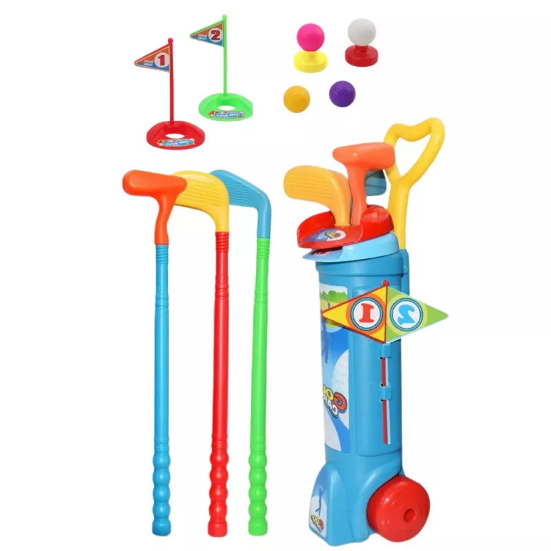 LEAN TOYS Golfikomplekt käruga, keppide ja pallidega, spordimäng 20-osaline