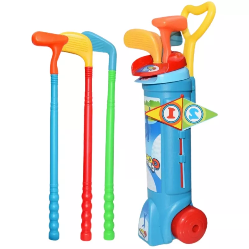 LEAN TOYS Golfikomplekt käruga, keppide ja pallidega, spordimäng 20-osaline