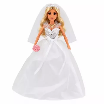 LEAN TOYS Anlily pruutnukk litritega pulmakleidis koos looriga, kimbu, koogi, kingadega, 29 cm
