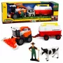 LEAN TOYS Combine Harvester koos piimapaagiga, talunik ja lehma kujukesed, tuled ja helid, 4-osaline talumängukomplekt