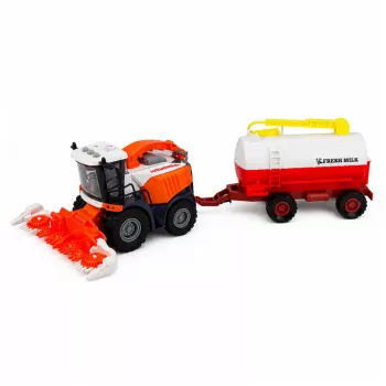 LEAN TOYS Combine Harvester koos piimapaagiga, talunik ja lehma kujukesed, tuled ja helid, 4-osaline talumängukomplekt