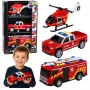 LEAN TOYS Tuletõrje sõidukite komplekt: helikopter ja auto, tuled ja helid 1:32