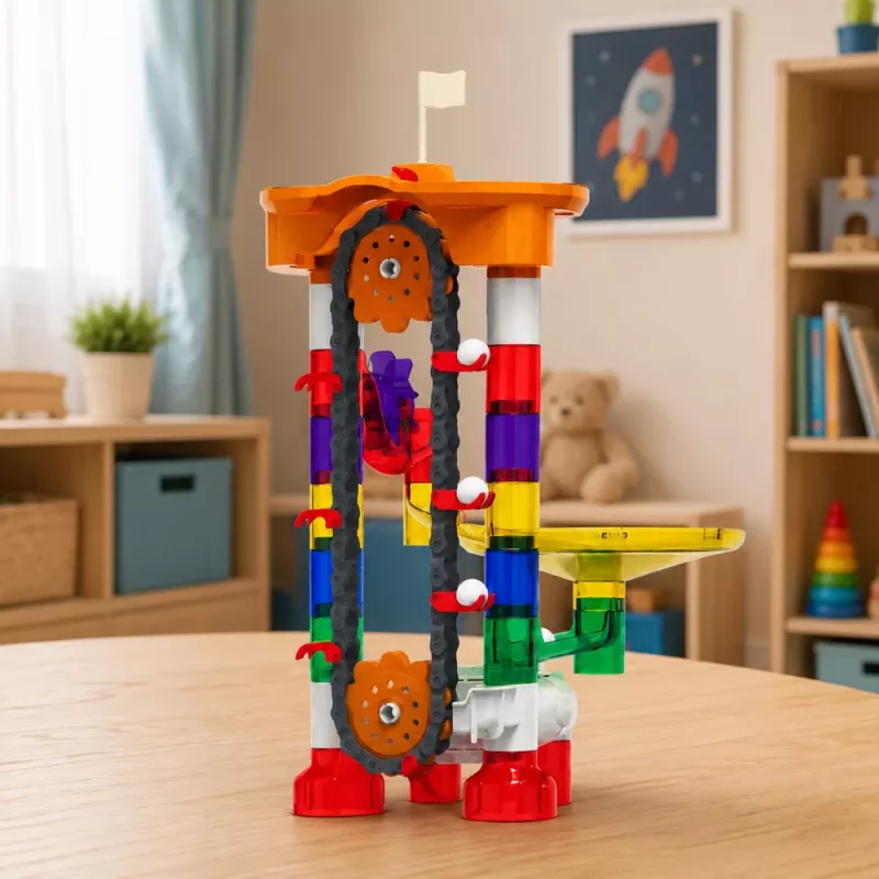 LEAN TOYS Ehitusklotsid Kosmoserada Pallide Tunnelitega Värviline 3D 85 tk.