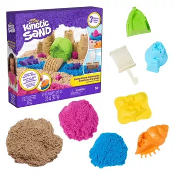 Kinetic Sand Beach Adventure Set – 907g liiva 3 värvitoonis koos vormide, tööriista ja mängualusega