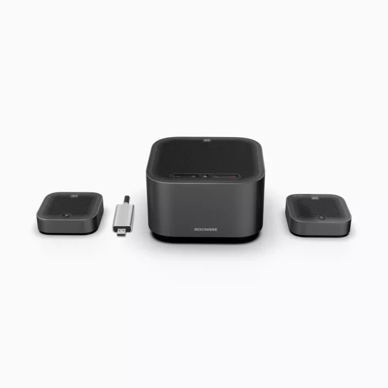 ROCWARE konverentsikomplekt suurtele koosolekuruumidele A10W 4K UHD USB 3.1 konverentsikaamera kahe stereomikrofoniga, 120° vaateväljaga, 4x digitaalne suum, USB-C, ühenda ja tööta, ühilduv Windows, macOS, Chrome OS