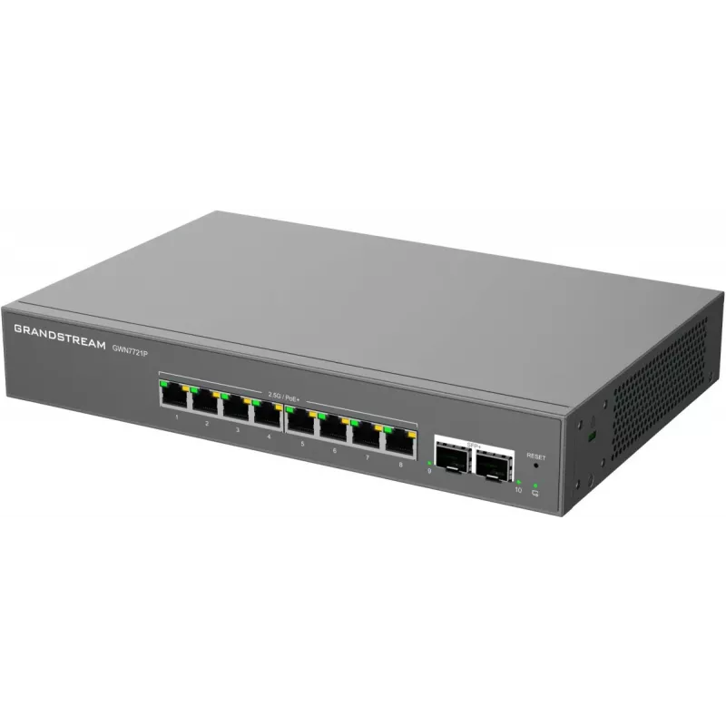 Grandstream GWN7721P Layer 2 Lite hallatav 2,5 Gigabit PoE+ lüliti, 5 pordiga (4x 2,5G PoE+, 1x 2,5G), 60W eelarvega, ventilaatorita, pilve-/veebihaldusega