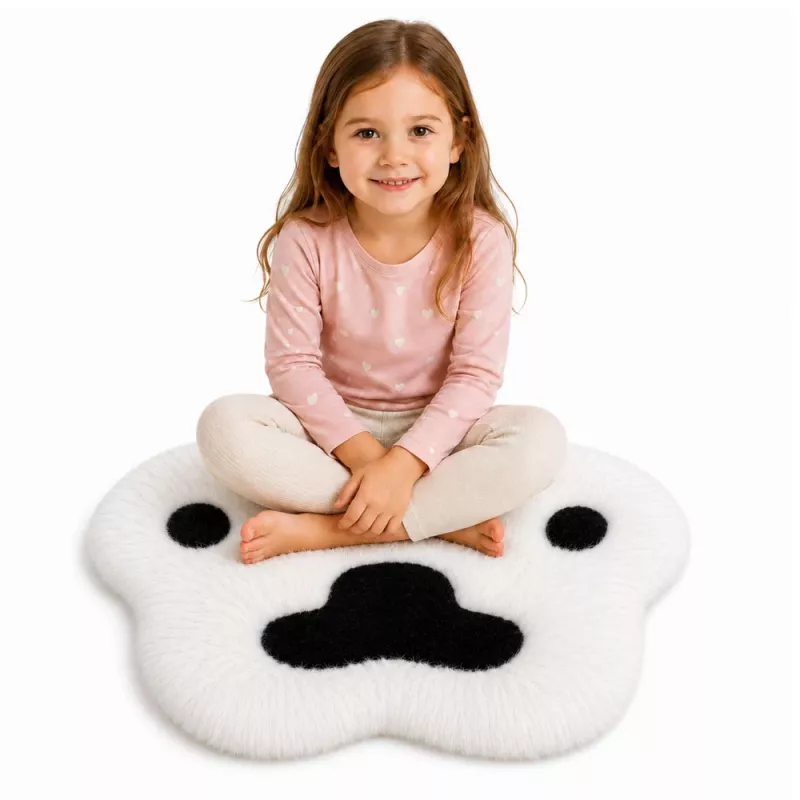 LEAN Plush Paw Rug Pehme Karusnahavaip Must ja Valge 60 x 60 cm