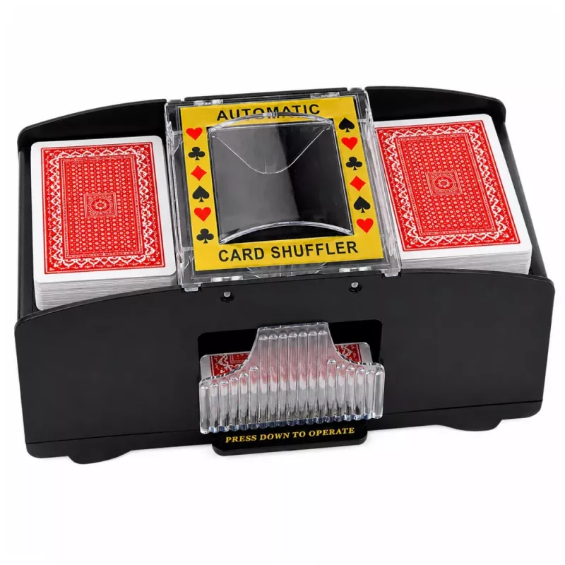 LEAN TOYS automaatne elektrooniline kaardisegaja 2 pakile - patareitoide, ABS-plast, must