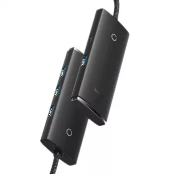 Baseus Lite Series 4-pordiline USB 3.0 jaotur - 5Gbps, siinivõimsusega, must (WKQX030101)