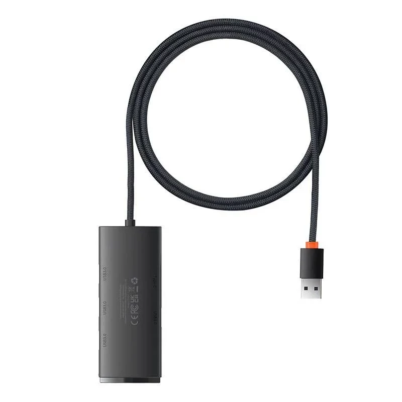 Baseus Lite Series 4-pordiline USB 3.0 jaotur - 5Gbps, siinivõimsusega, must (WKQX030101)