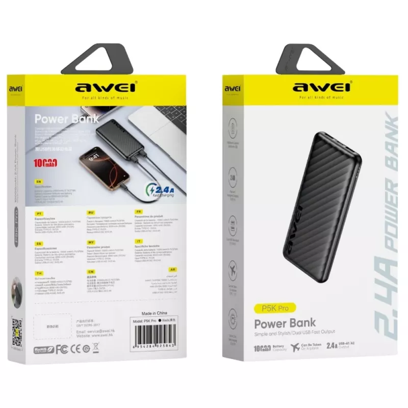 AWEI Power Bank 10000mAh P5K Pro 2xUSB - Must