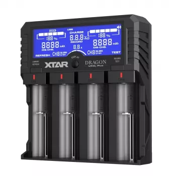 XTAR VP4L Plus 4 pesaga Li-ion/Ni-MH akulaadija LCD-ekraaniga, 2A kiirlaadimine, power banki funktsioon