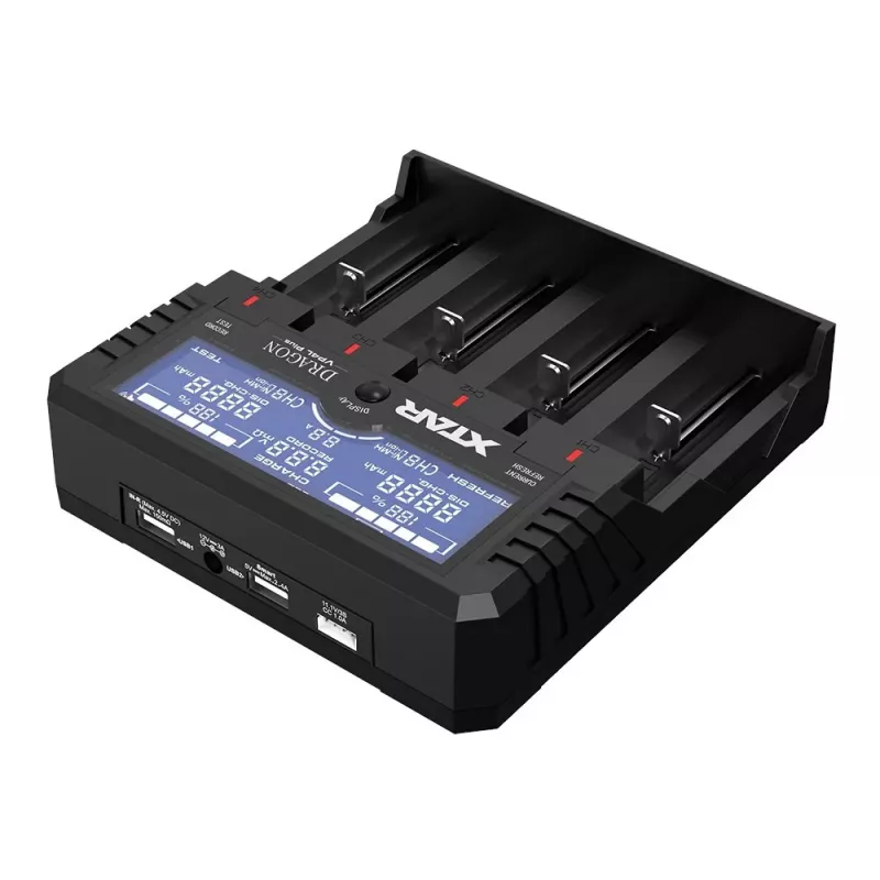 XTAR VP4L Plus 4 pesaga Li-ion/Ni-MH akulaadija LCD-ekraaniga, 2A kiirlaadimine, power banki funktsioon