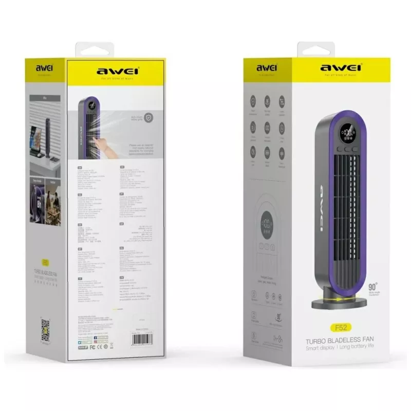 AWEI F52 kaasaskantav torniventilaator 3600mAh USB-C laetav hall