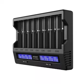 XTAR VC8S USB-C 8 pesaga nutikas akulaadija koos QC3.0 adapteriga Li-ion/Ni-MH akudele