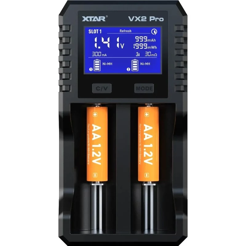 XTAR VX2 PRO KT 2 pesaga Li-ion aku laadija USB-C QC3.0 ja Power Bankiga