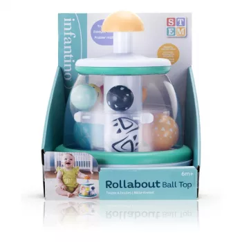 B-KIDS Rollabout Ball Top Infantino – Mündi virnastamis- ja pöörlemismänguasi helisevate helmestega beebidele alates 6 kuust