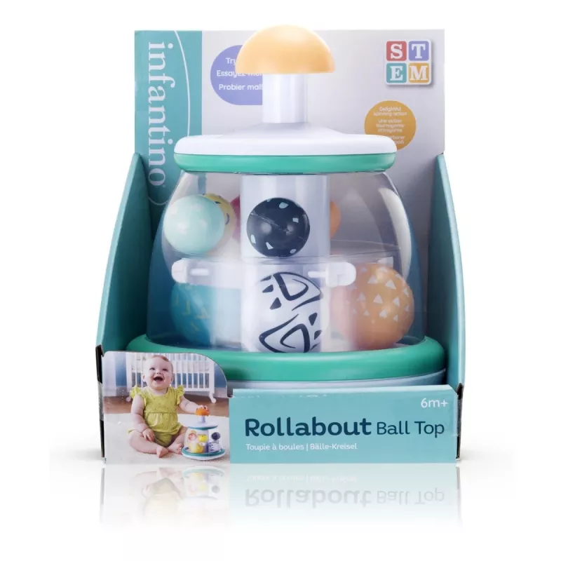 B-KIDS Rollabout Ball Top Infantino – Mündi virnastamis- ja pöörlemismänguasi helisevate helmestega beebidele alates 6 kuust